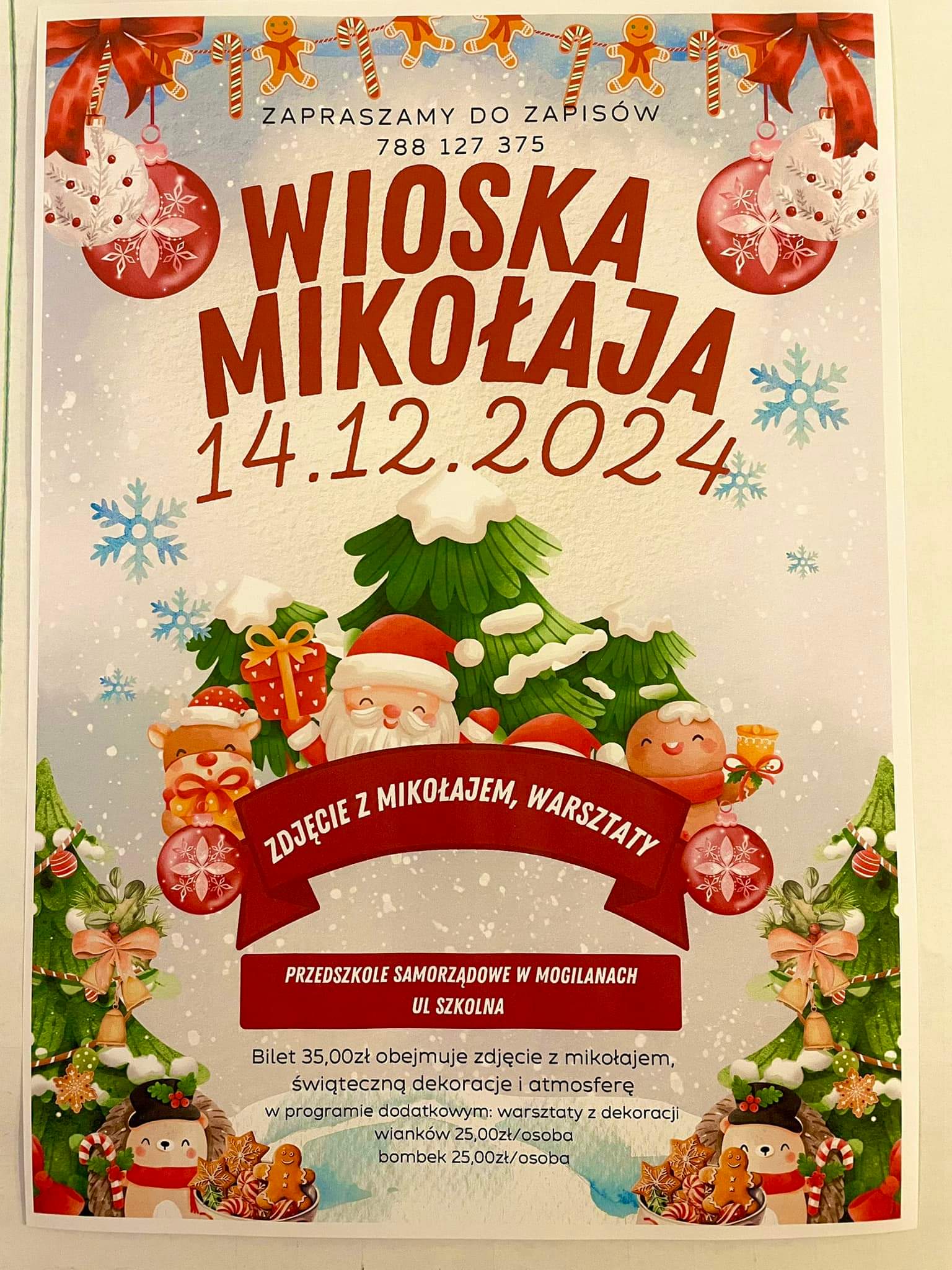 Plakat- wioska mikołaja, warsztaty 