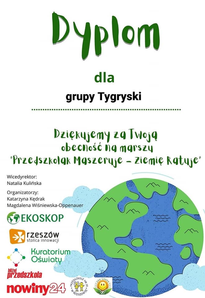 dyplom dla grupy Tygryski