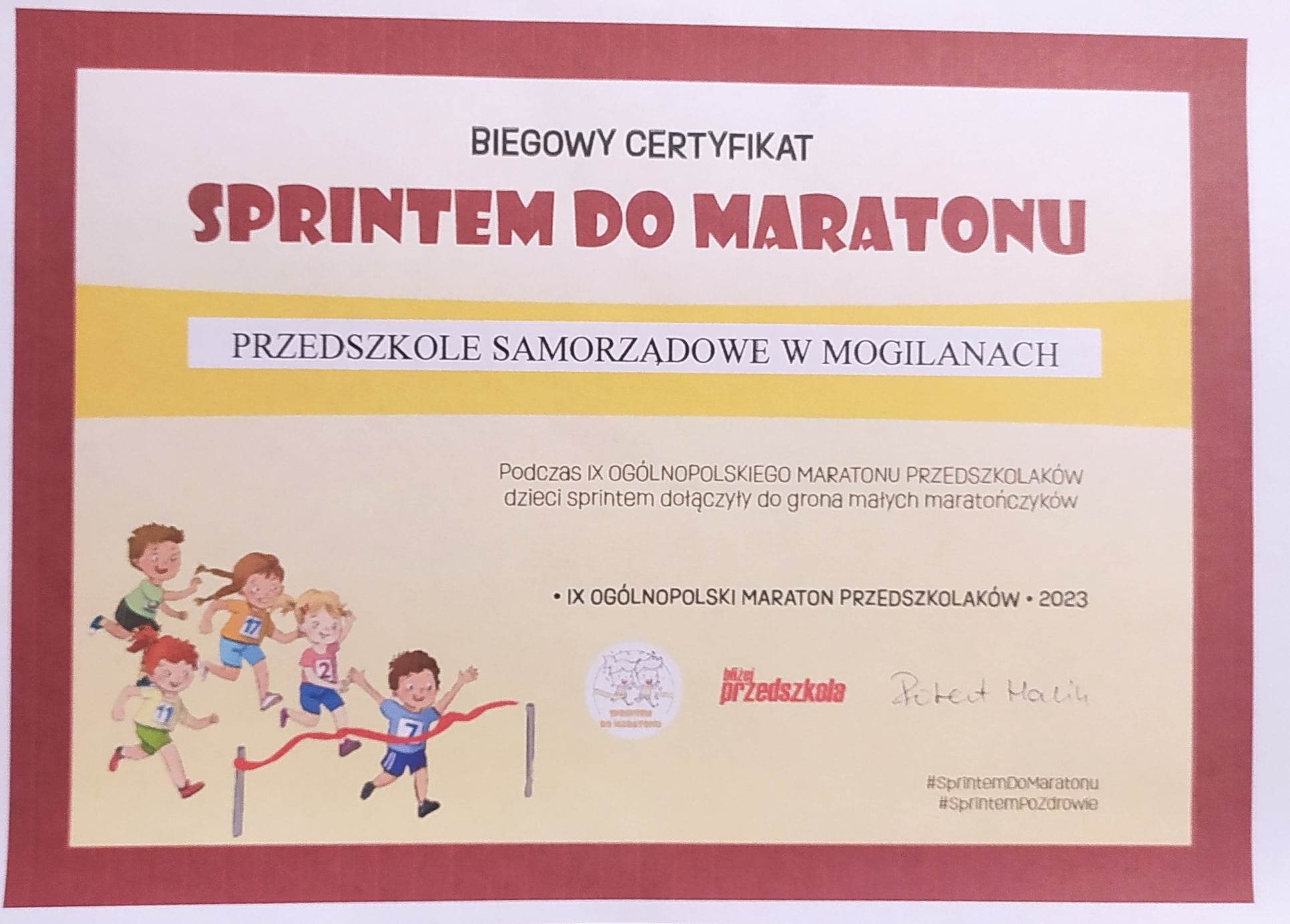 sprintem do maratonu certyfikat